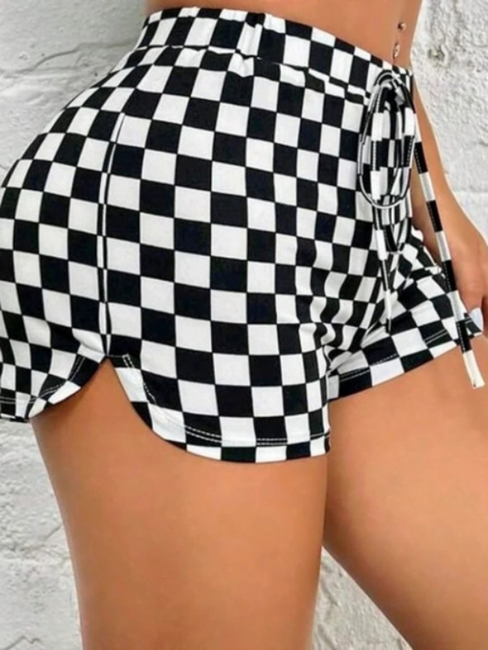 Checkered High Waist Shorts in Black & White Like New